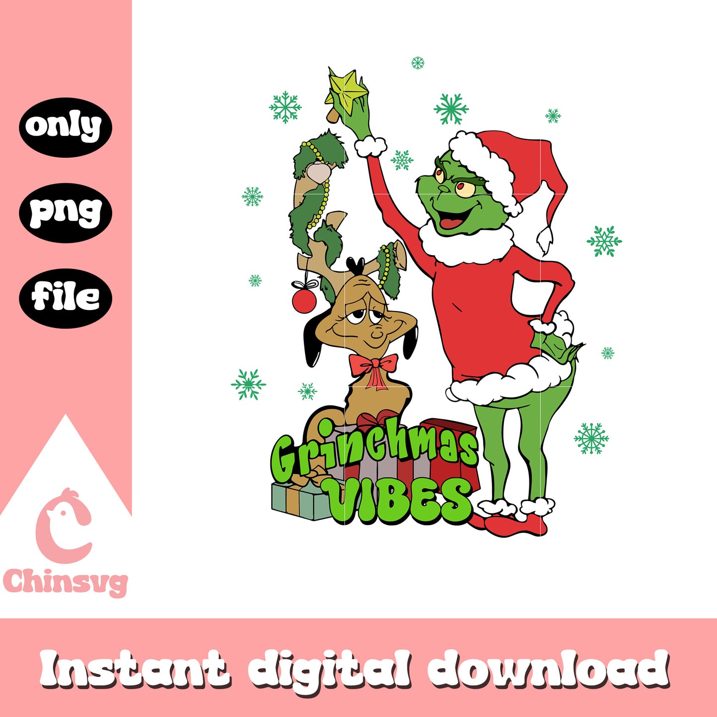 Grinchmas vibes christmas design png, max and grinch png