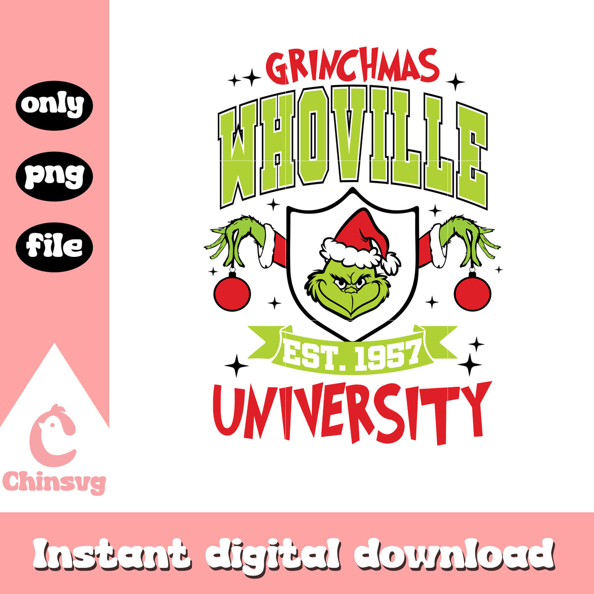 Grinchmas whoville est 1957 design png, christmas balls png