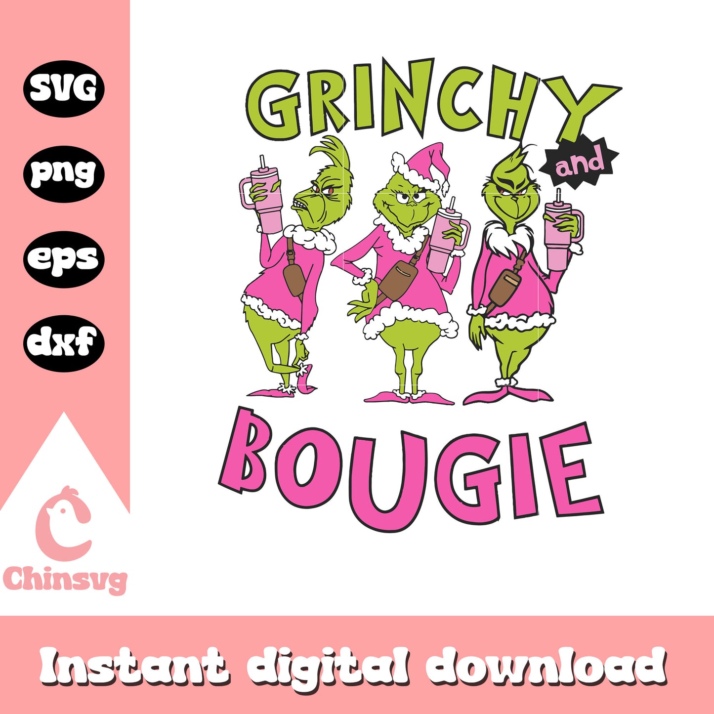 Grinchy and bougie christmas pink design svg, pink christmas svg