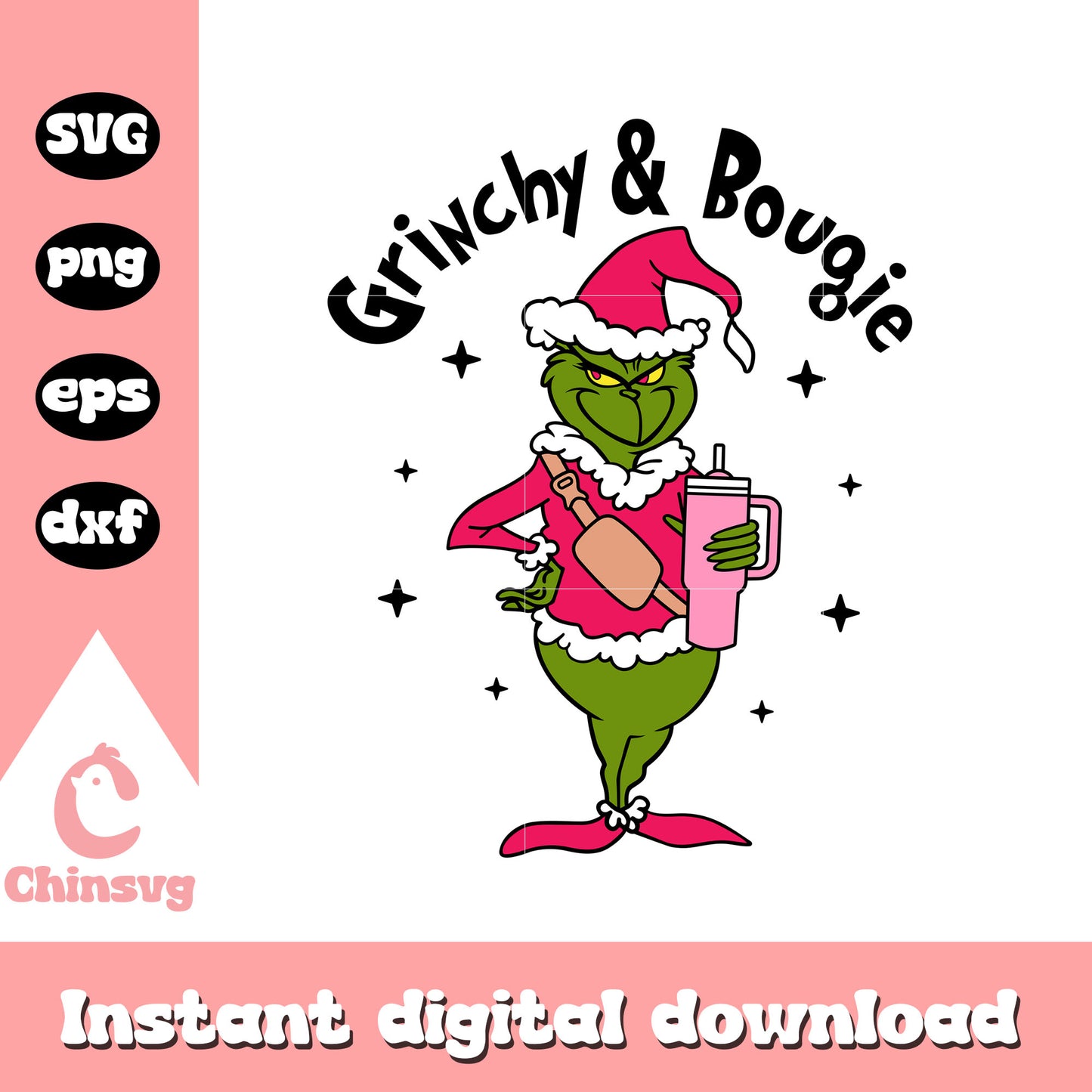 Grinchy and bougie christmas pink svg, grinchy and bougie svg