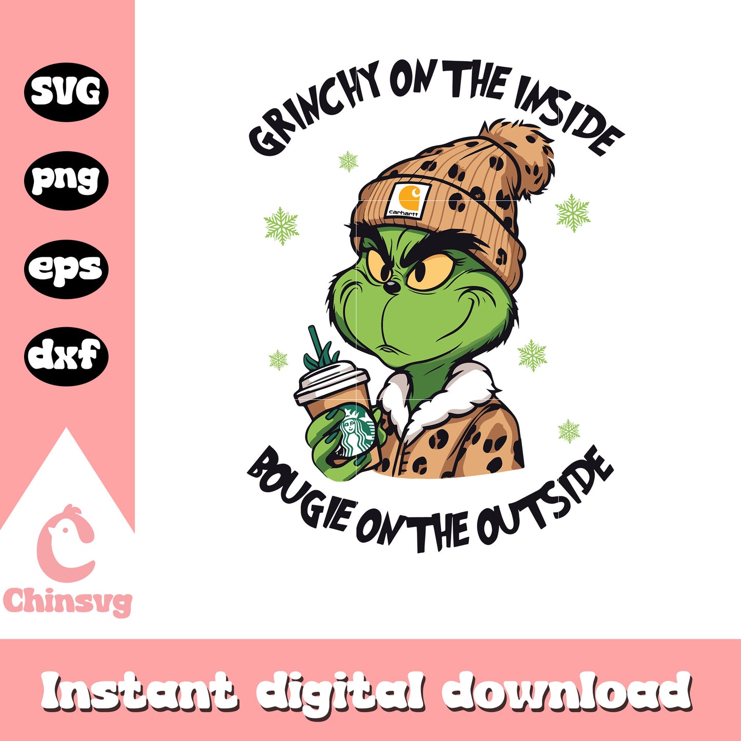 Grinchy on the inside christmas leopard design svg, starbucks grinch svg