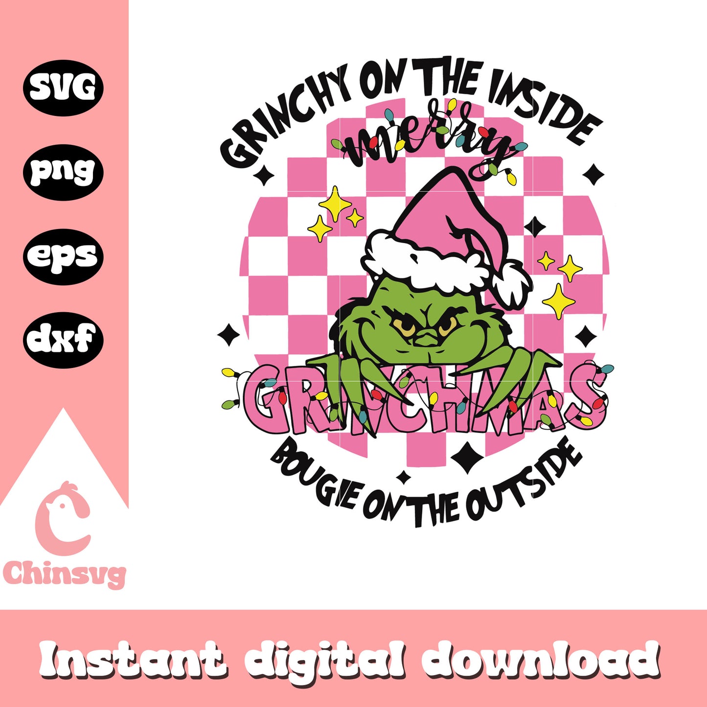 Grinchy on the inside christmas lights svg, merry grinchmas svg