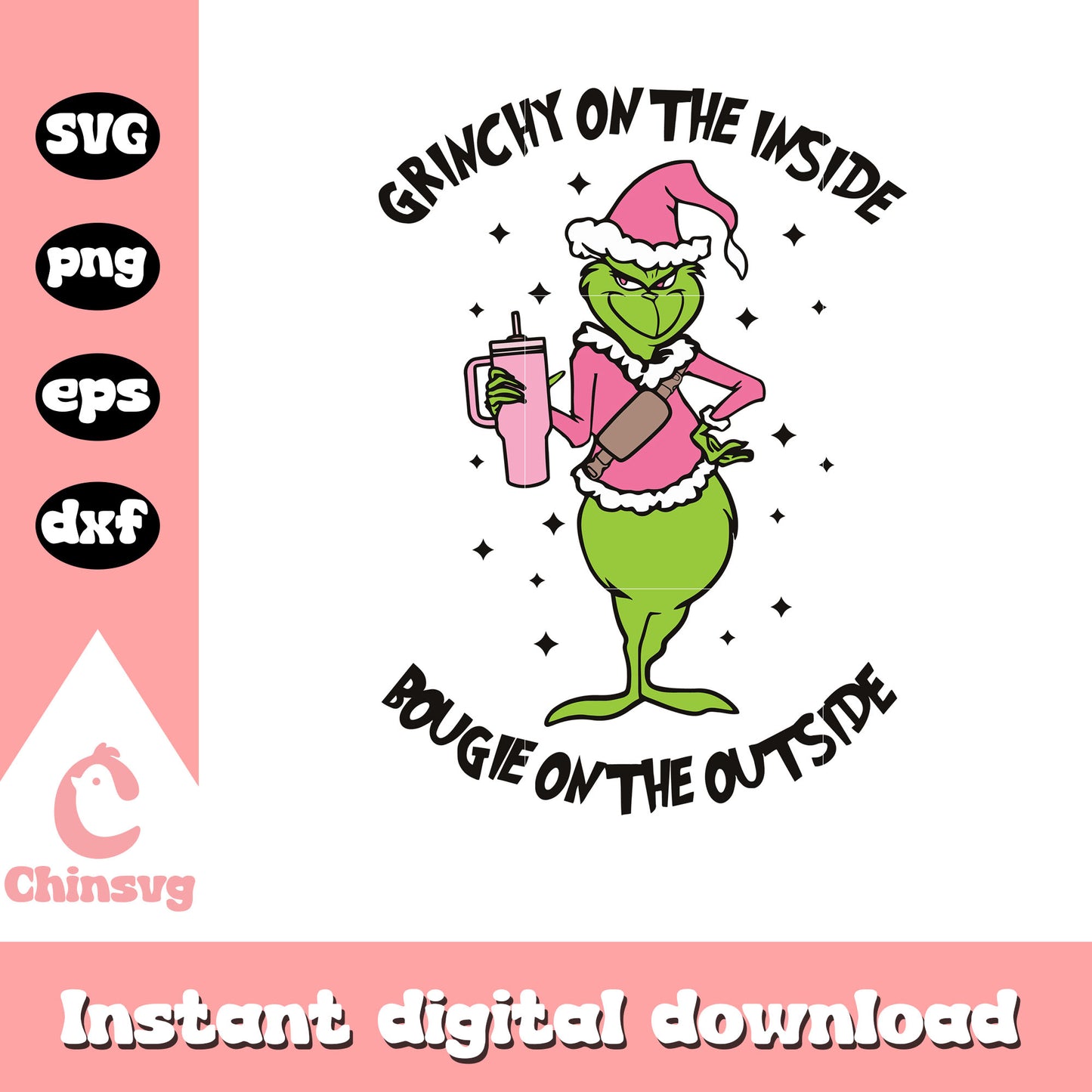 Grinchy on the inside pink christmas design svg, the grinch quotes svg