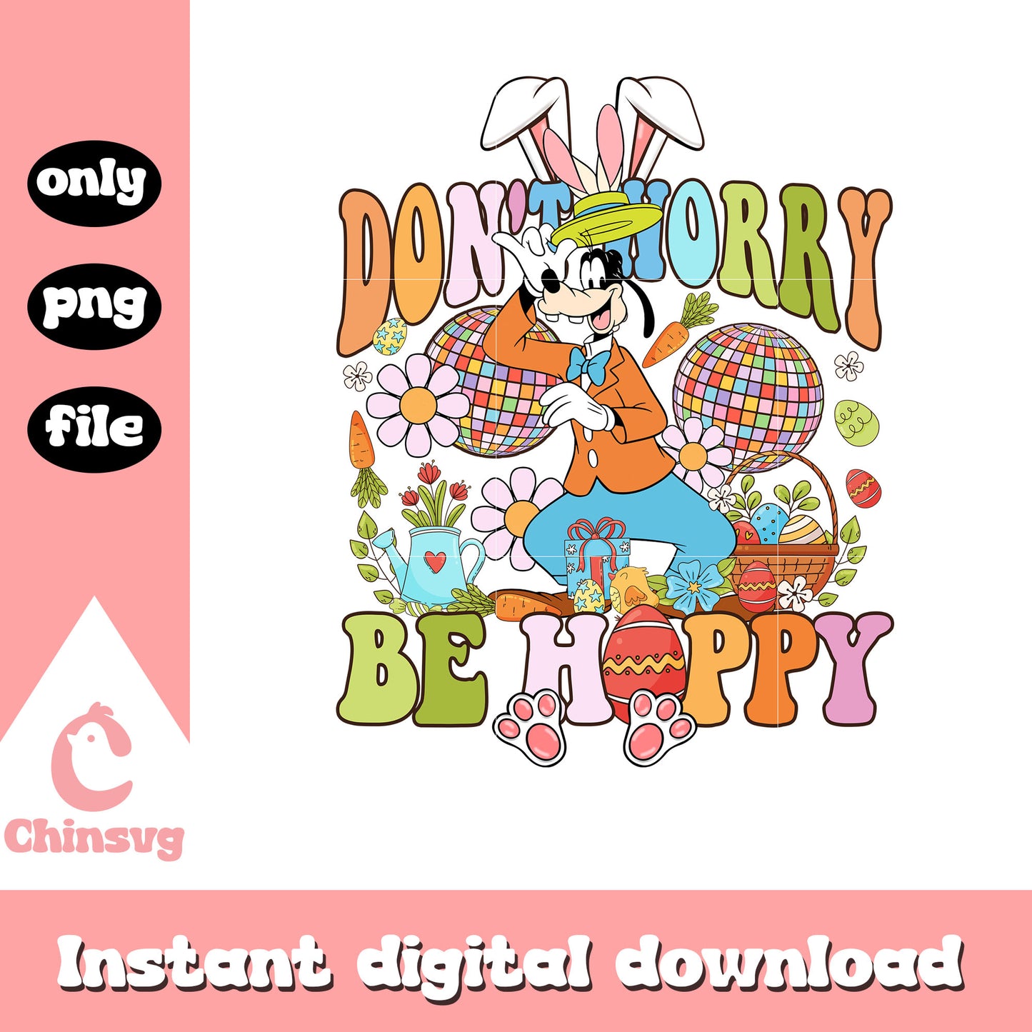 Groovy dog don't worry be hoopy png, happy easter day png