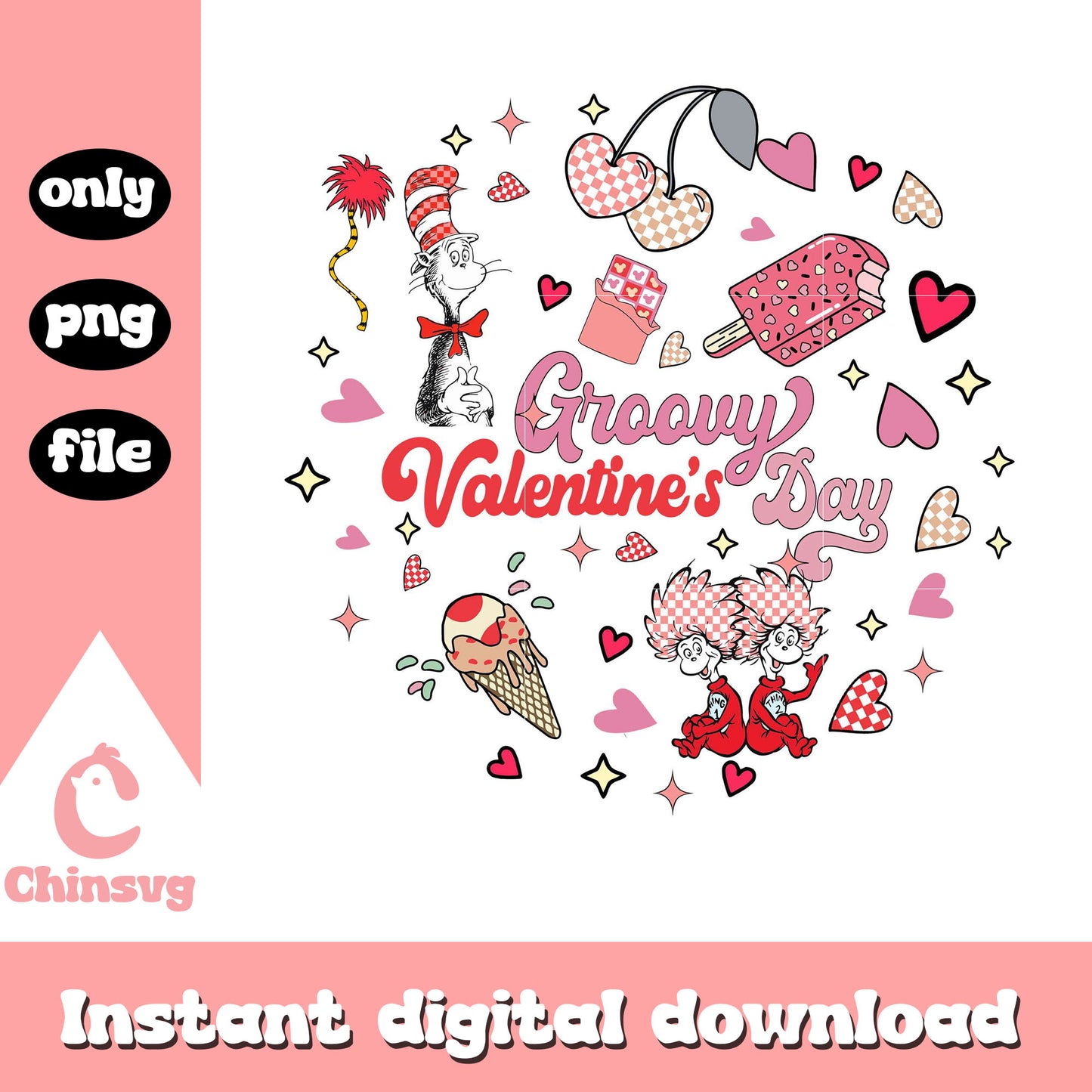 Groovy valentine's day dr.seuss png, dr.seuss characters png