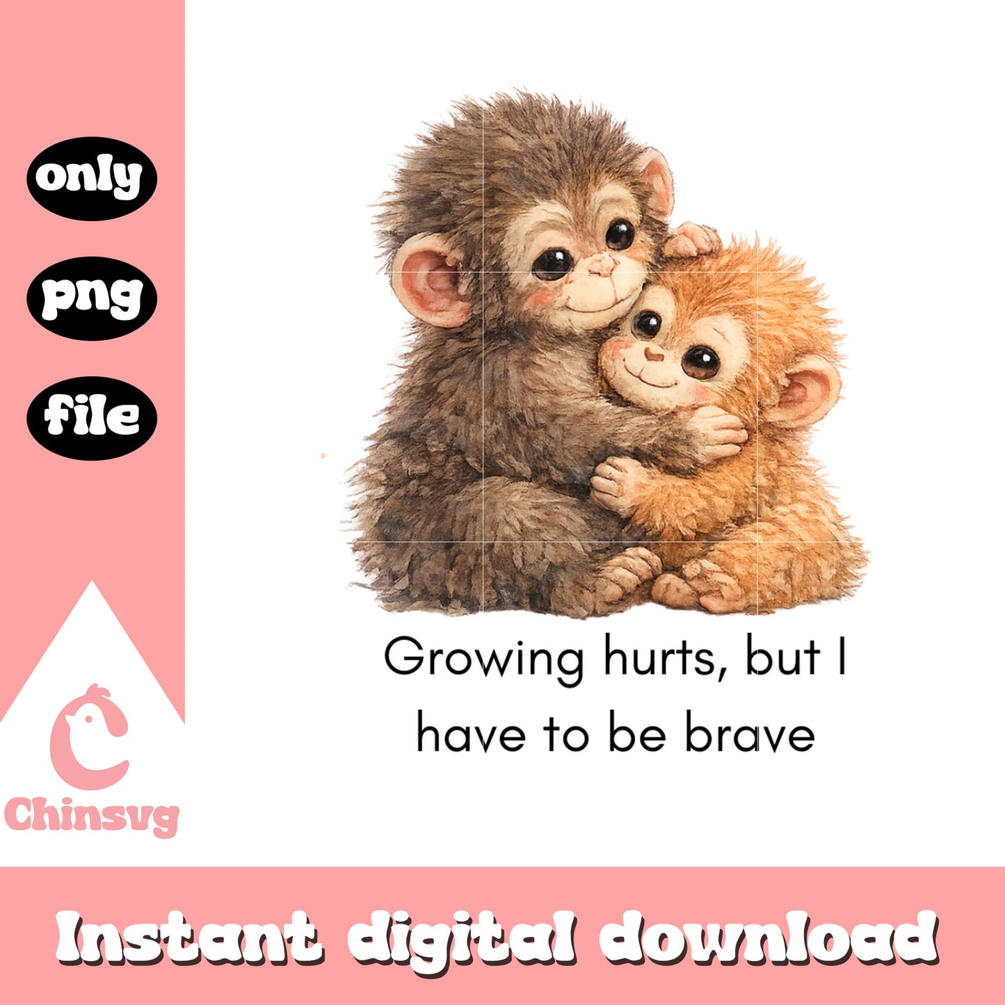 Growing hurts but i have to be brave png, monkey punch png, cute monkey png