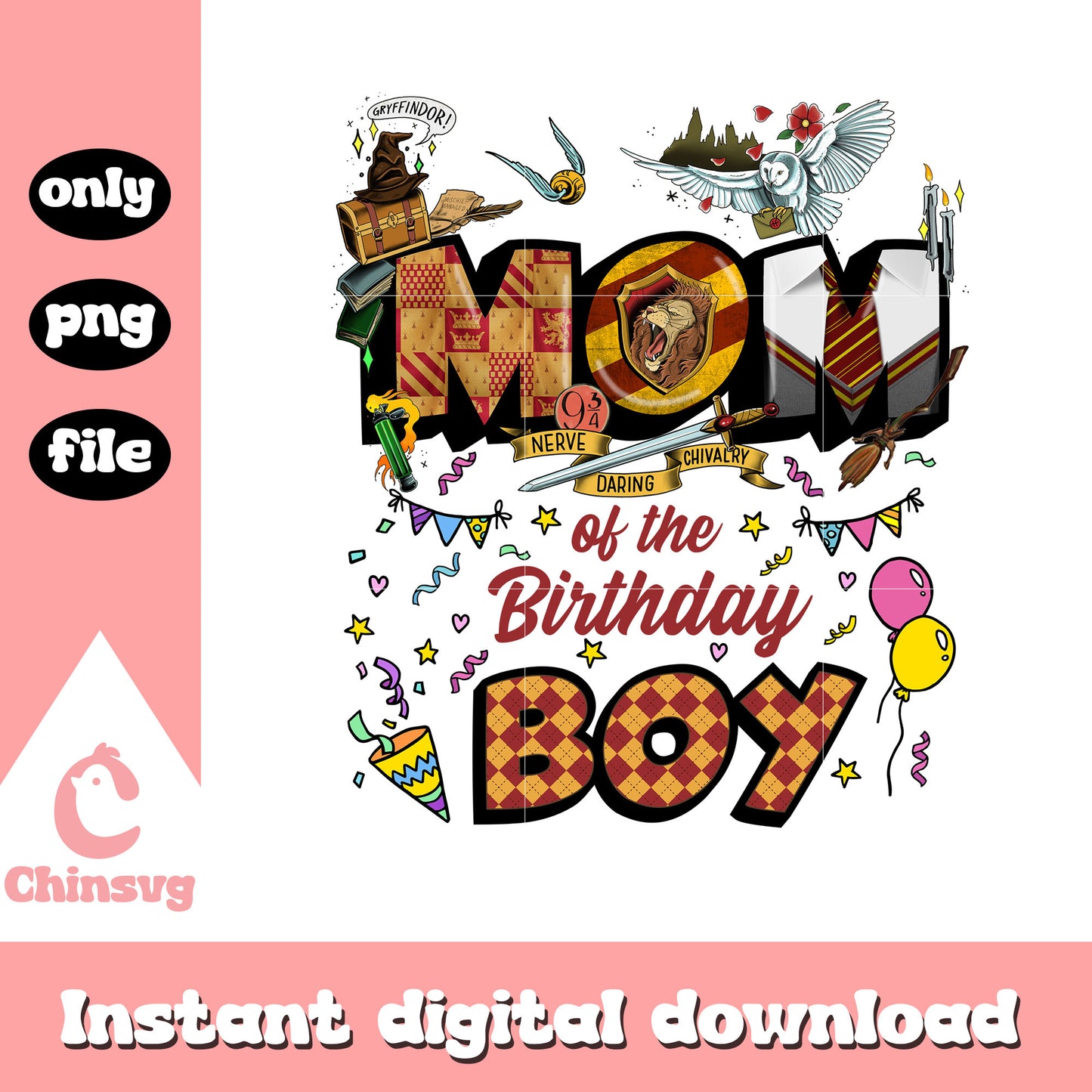 Gryffindor mom of the birthday boy png, mama png, harry potter png