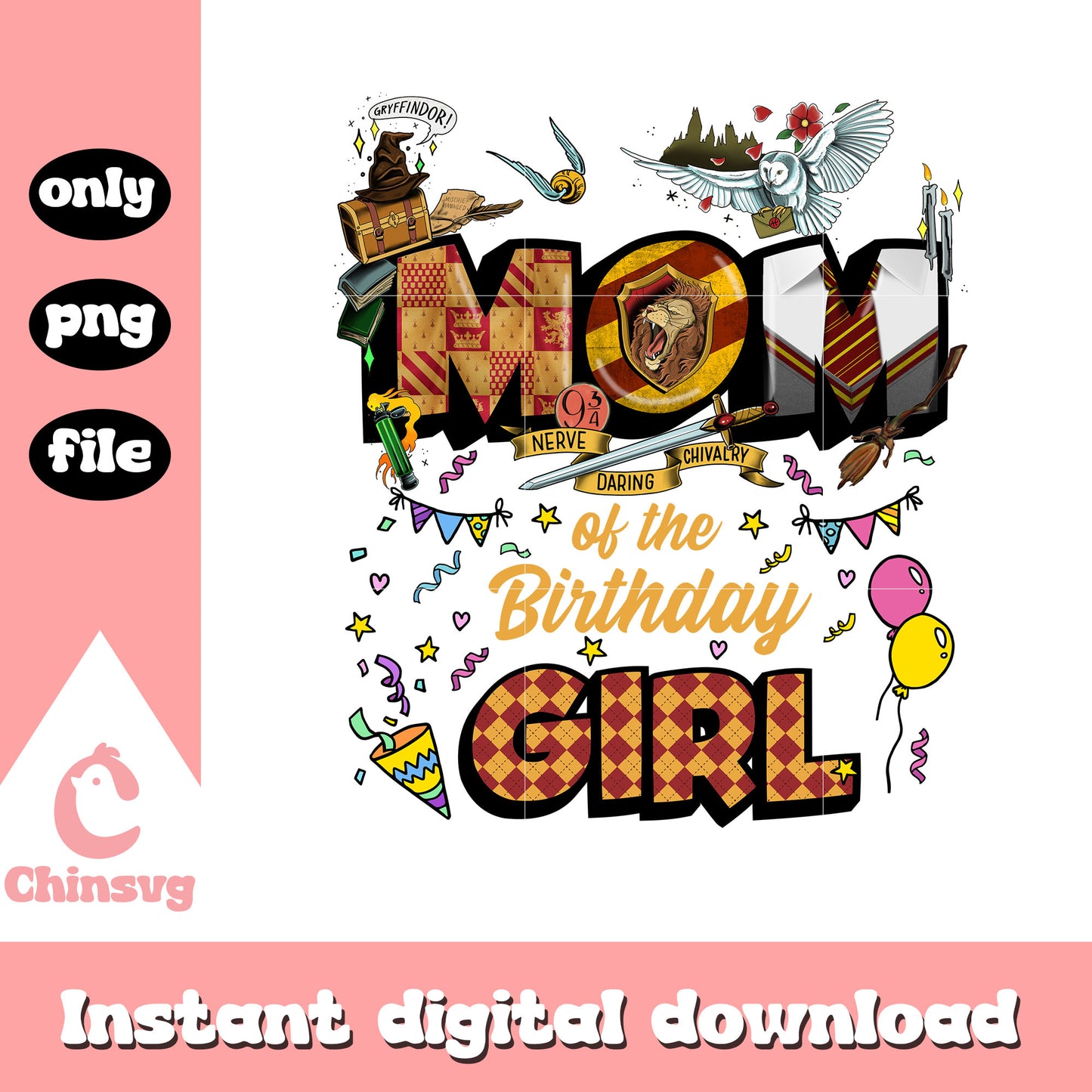 Gryffindor mom of the birthday girl png, mama png, harry potter png