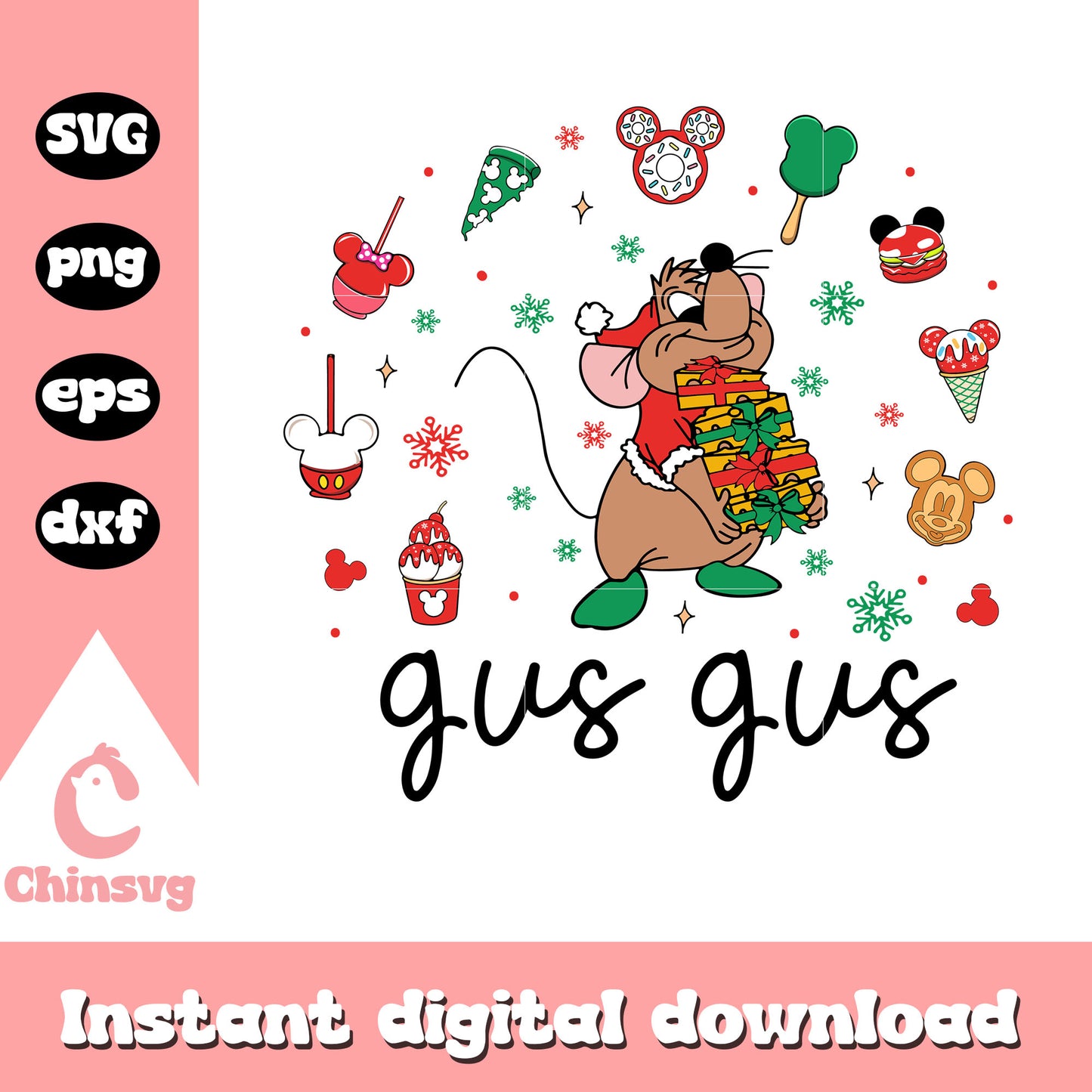 Gus gus character christmas desserts svg, gus gus mouse svg