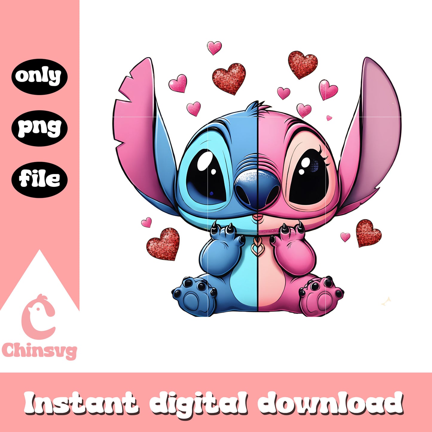 Half stitch angel valentine png, stitch valentine png