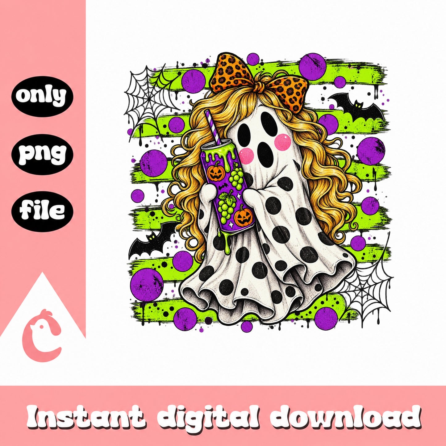 Halloween Blonde Ghost Tumbler PNG, Spooky Ghost With Bow, PNG File