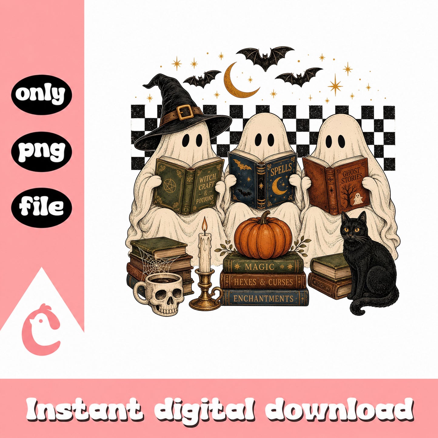 Halloween Ghost Reading Books PNG, Witch Ghost Spooky PNG, Halloween PNG