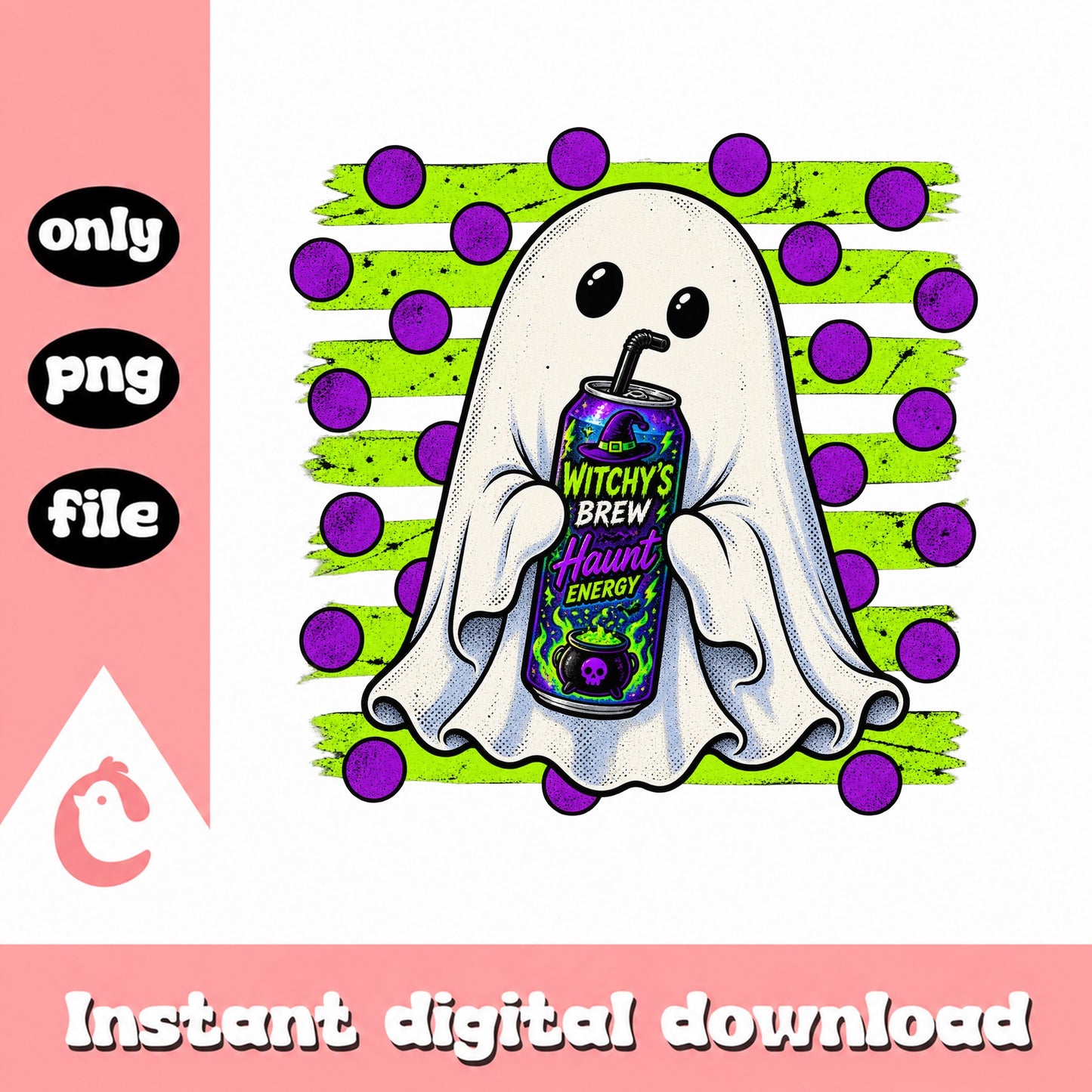 Halloween Ghost With Energy Drink PNG, Witchy Brew PNG, Cute Ghost PNG