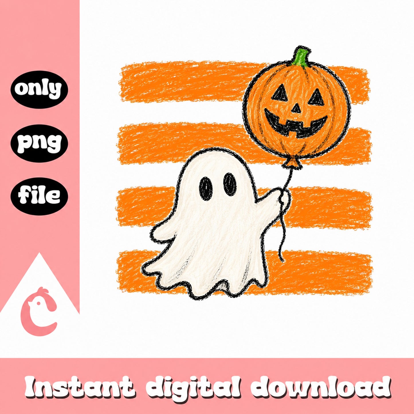 Halloween Ghost With Pumpkin Balloon PNG, Cute Ghost PNG, Halloween PNG