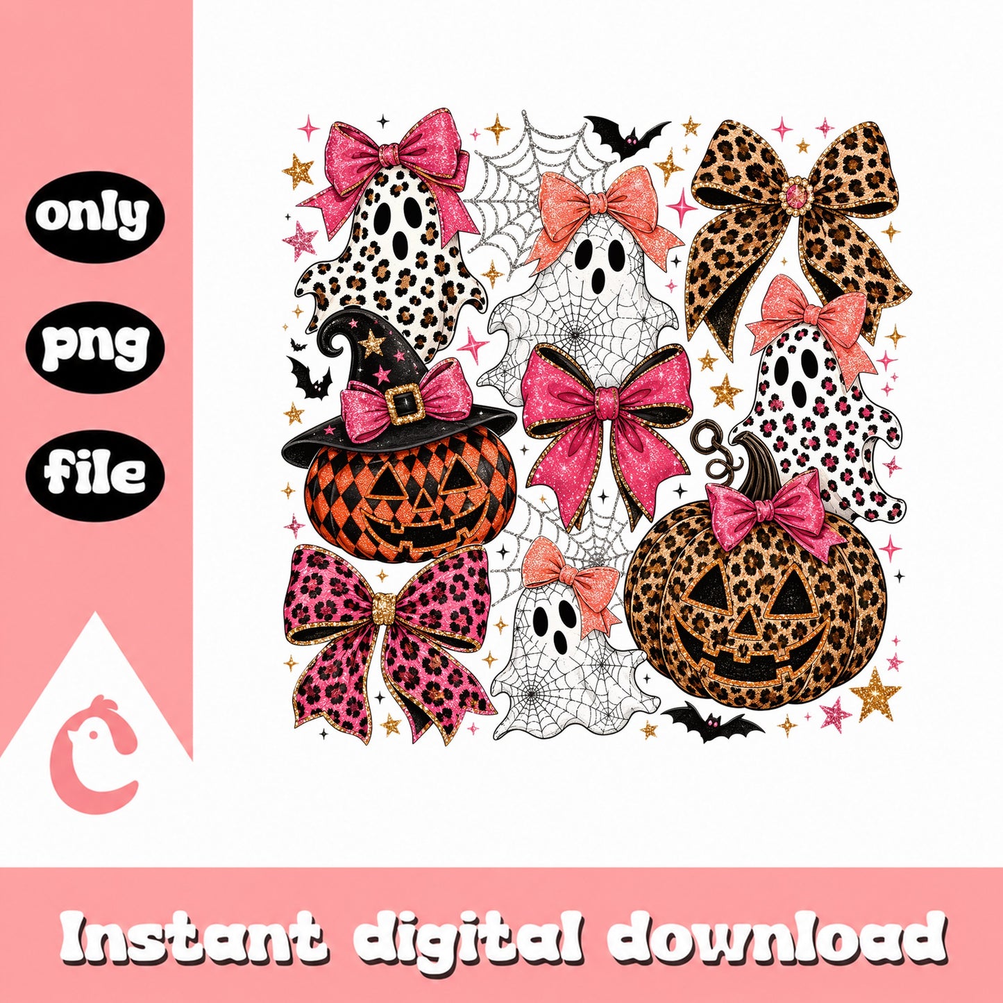 Halloween Leopard Ghost Pumpkin PNG, Coquette Bow PNG, Spooky PNG