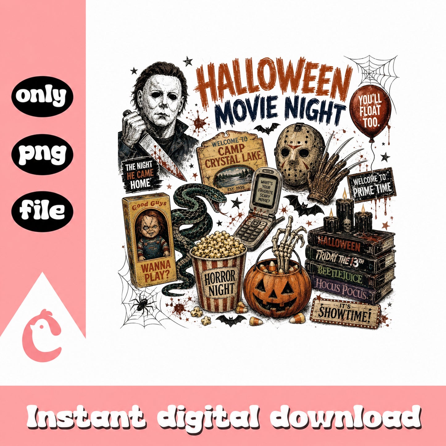 Halloween Movie Night Bundle, Horror Movies Clipart, PNG SVG