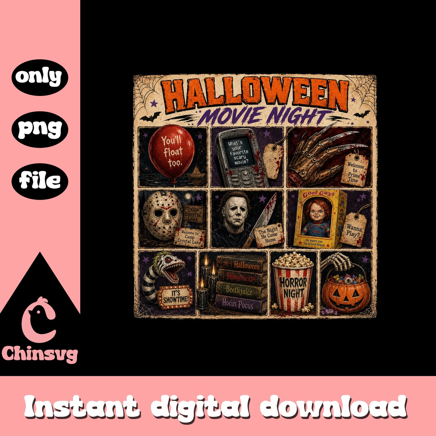 Halloween Movie Night Horror PNG, Scary Movie PNG, Halloween PNG