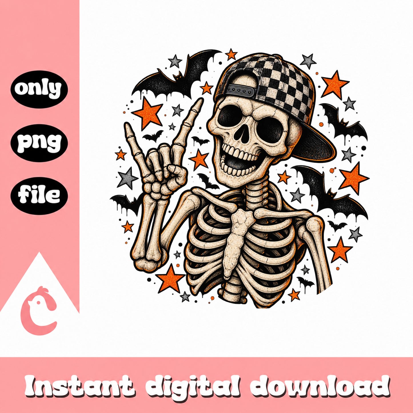 Halloween Skeleton Rock Hands PNG, Funny Skull Clipart, PNG File