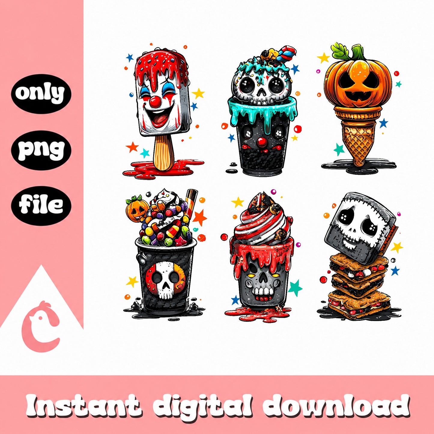 Halloween Spooky Ice Cream Bundle, Skull Clipart, Halloween PNG