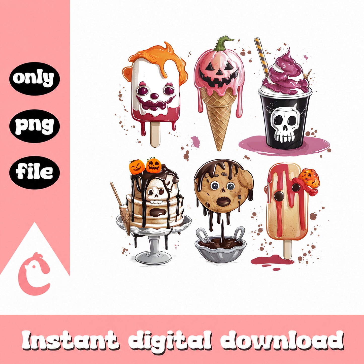 Halloween Spooky Sweet Treats PNG Bundle, Ice Cream PNG, Halloween PNG