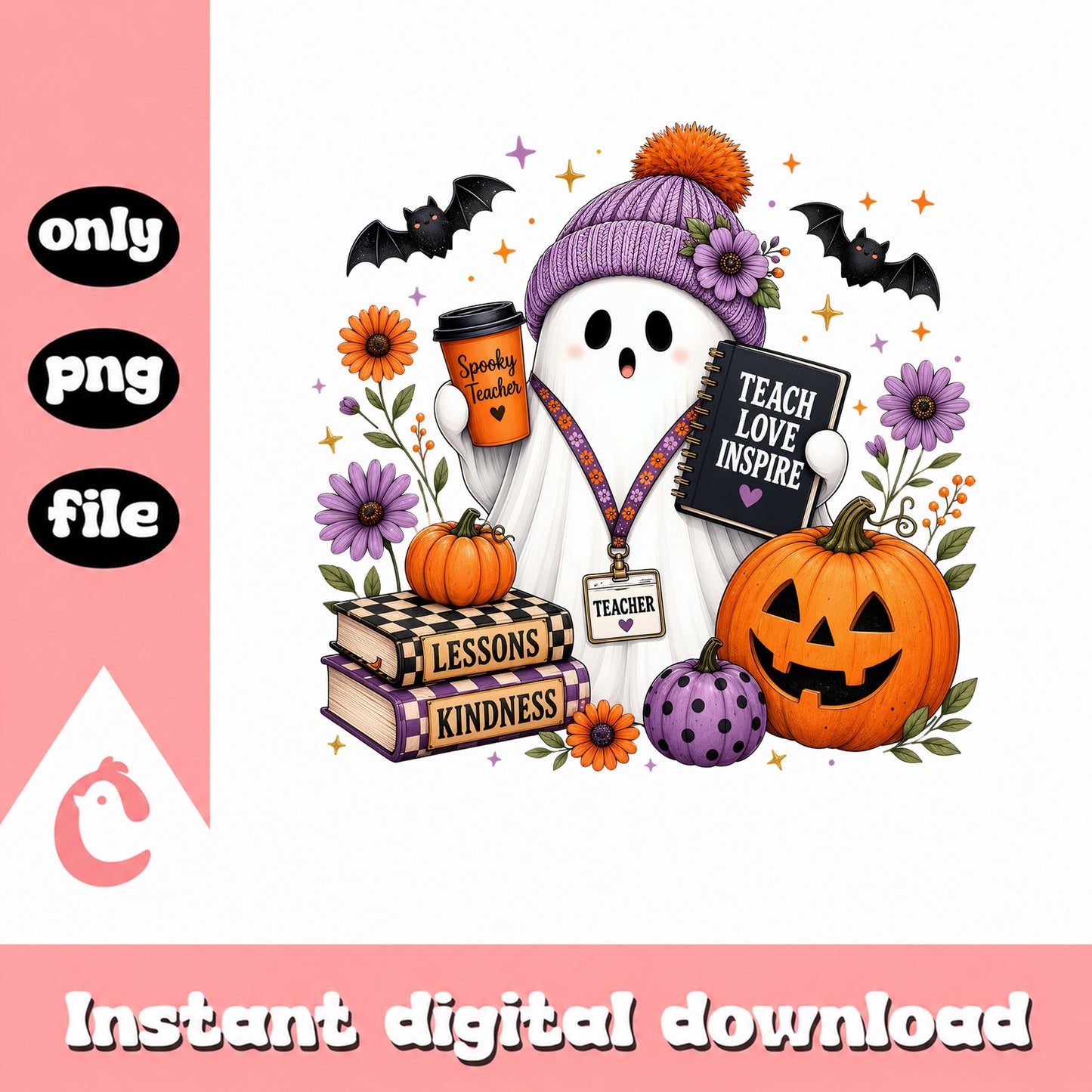 Halloween Teacher Ghost PNG, Spooky Teacher PNG, Halloween PNG