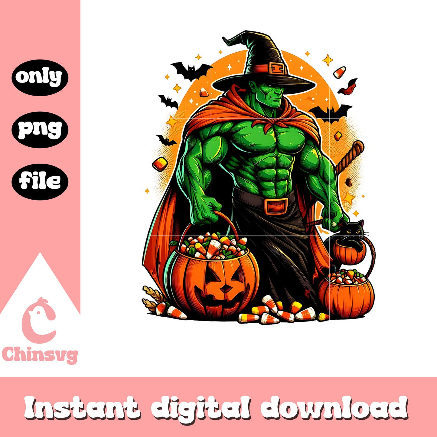 Halloween candy pumpkin witch hulk avengers png, hulk movie png