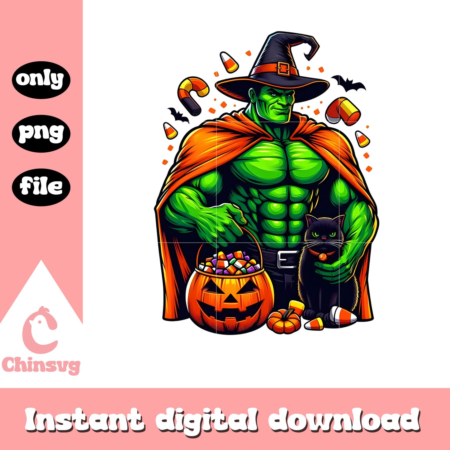 Halloween candy pumpkin witch hulk character png, avengers hulk png