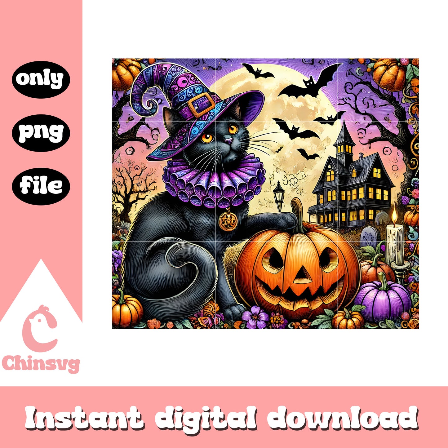 Halloween cat pumpkin tumbler design png, happy halloween png