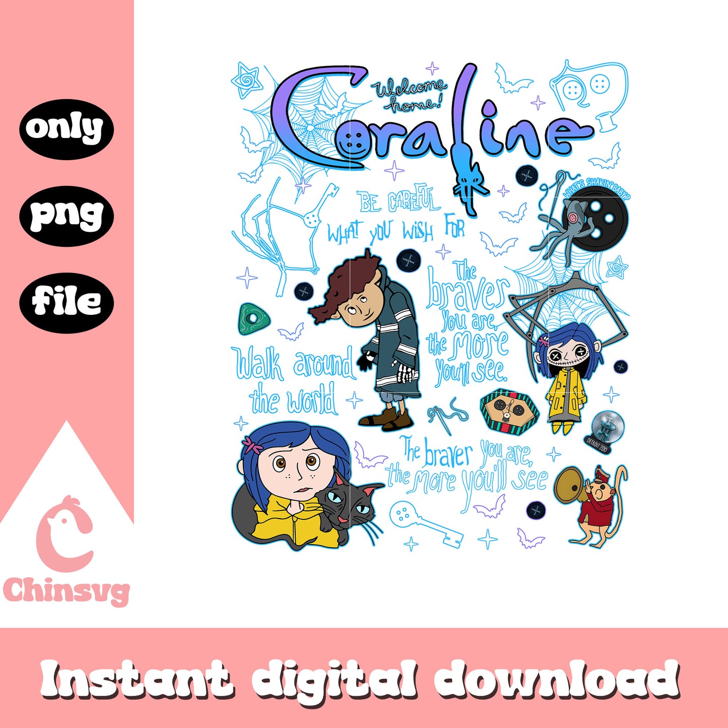Halloween coraline cartoon quotes design png, coraline quotes png