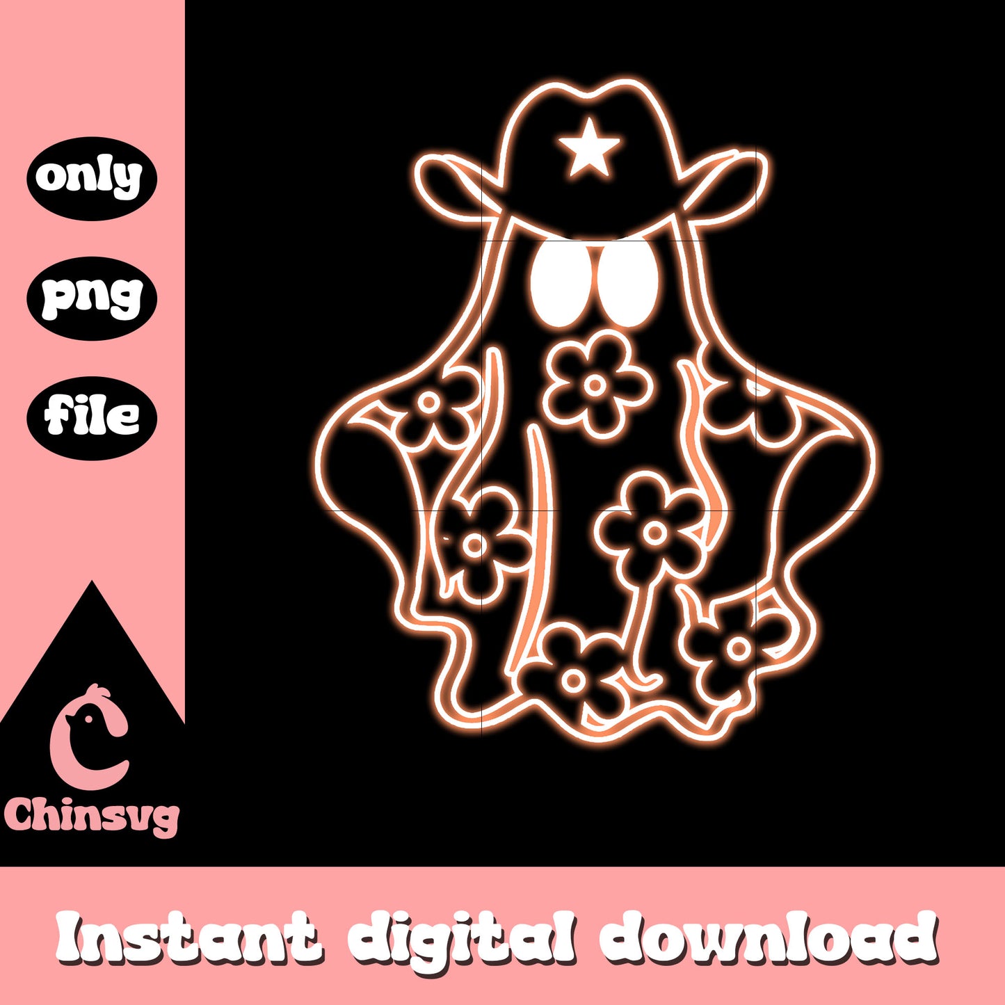 Halloween cowboy ghost floral neon png, cute halloween ghost png