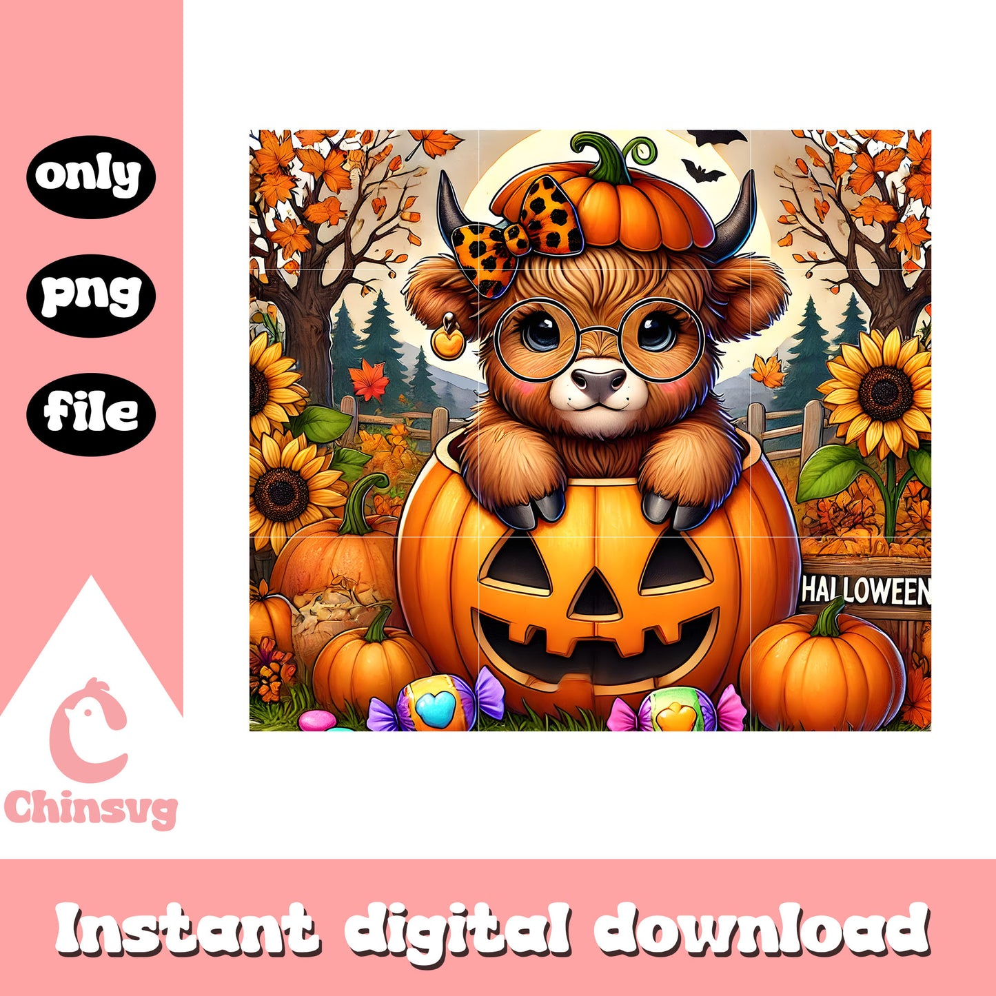 Halloween cow pumpkin tumbler drawing design png, halloween decor png