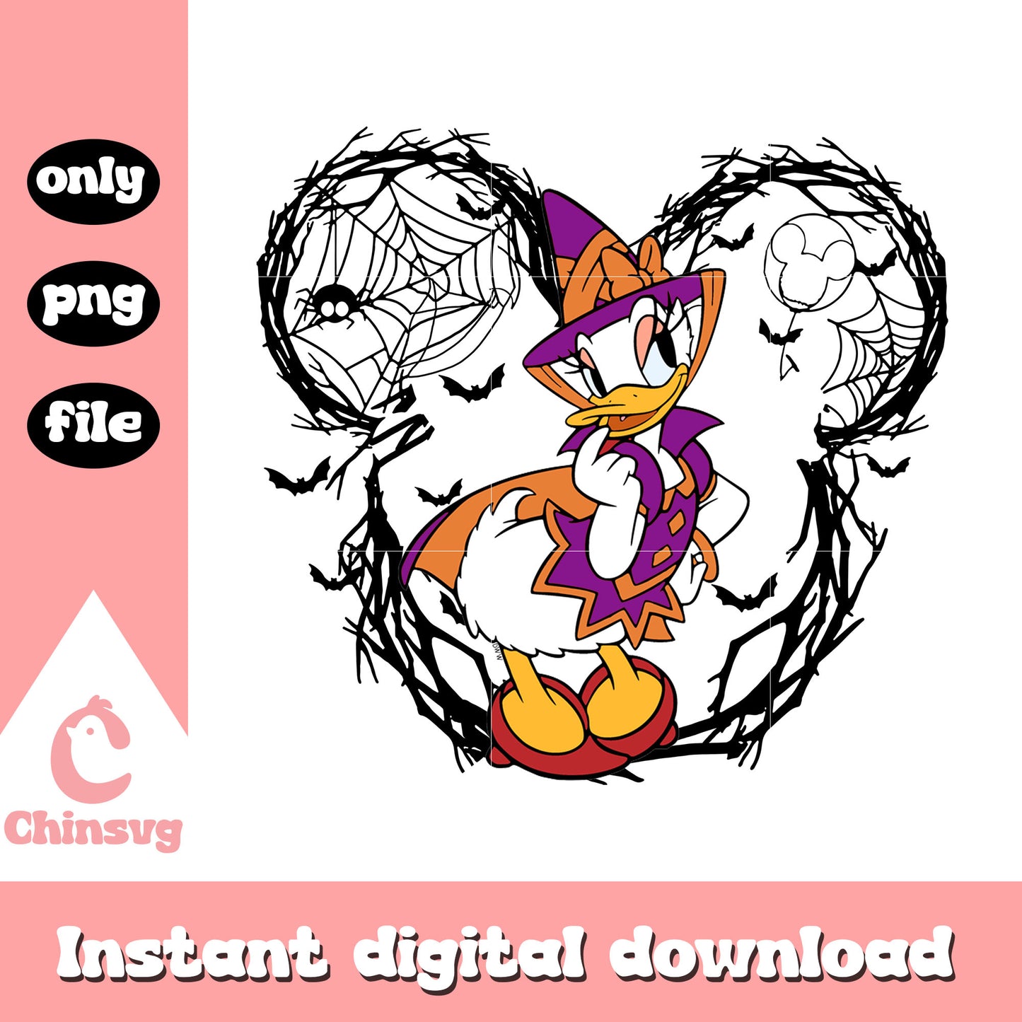 Halloween daisy duck design png, daisy duck disney png