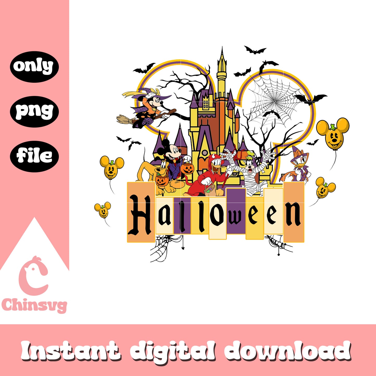 Halloween disney mickey ear castle design png, happy halloween png