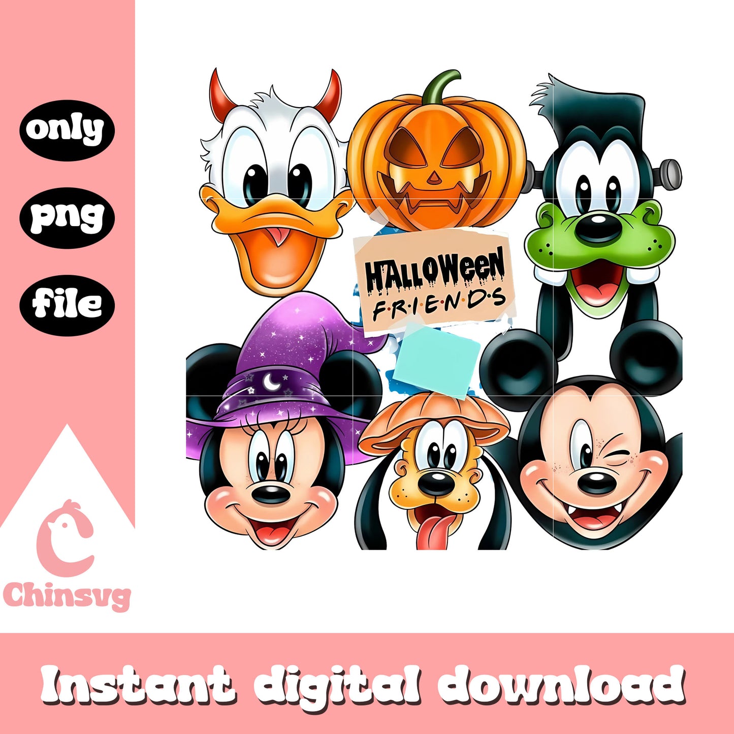 Halloween friends disney characters face png, disney characters png