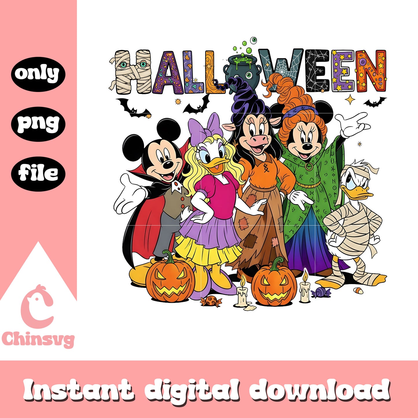 Halloween friends mickey disney design png, disney mickey png