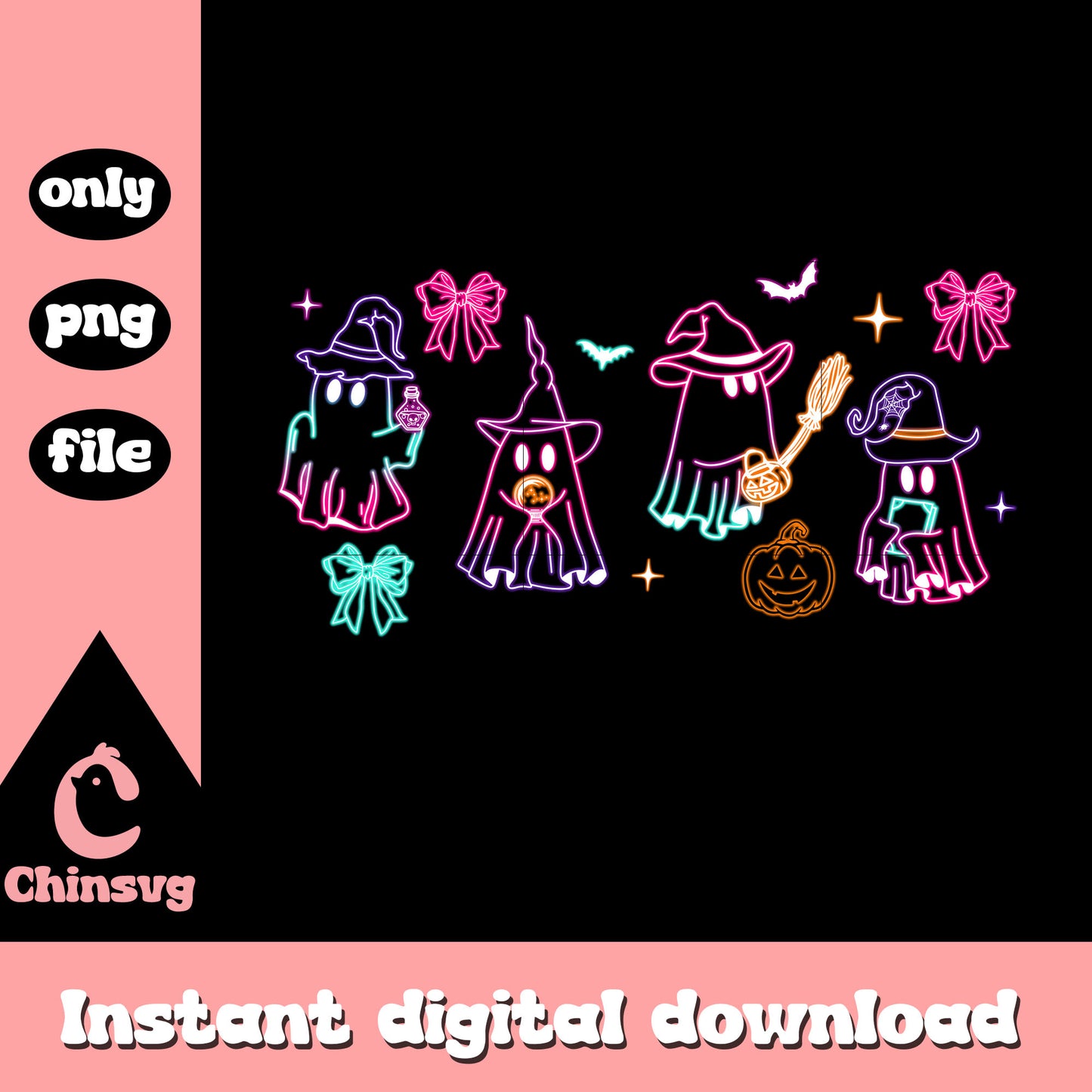 Halloween ghost cute witch neon clipart png, halloween ghost pictures png