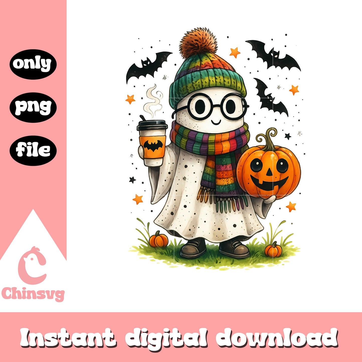 Halloween ghost drink coffee design png, love coffee png