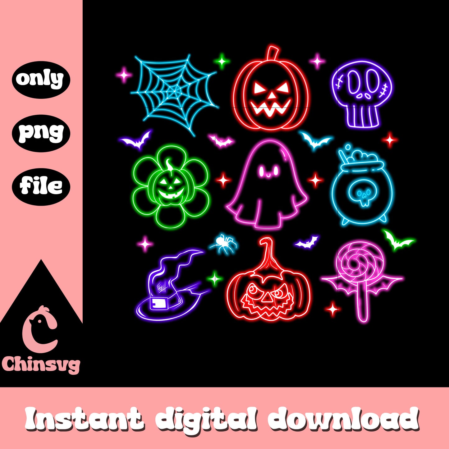 Halloween ghosts neon clipart png, ghosts of halloween png