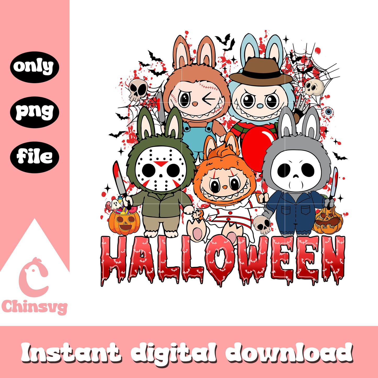 Halloween horror labubu blood cartoon png, halloween holiday png