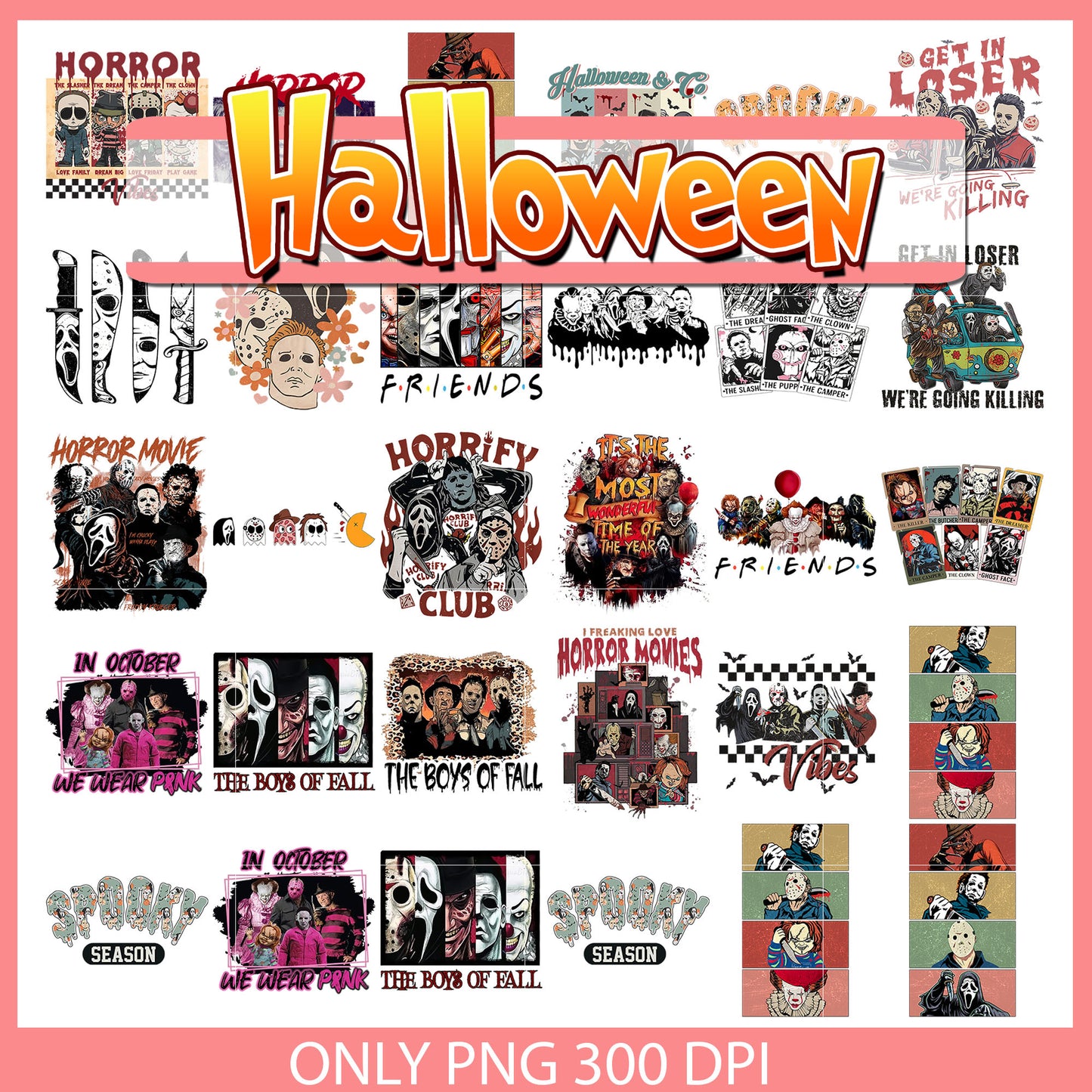 Halloween horror movies bundle png, horror character png