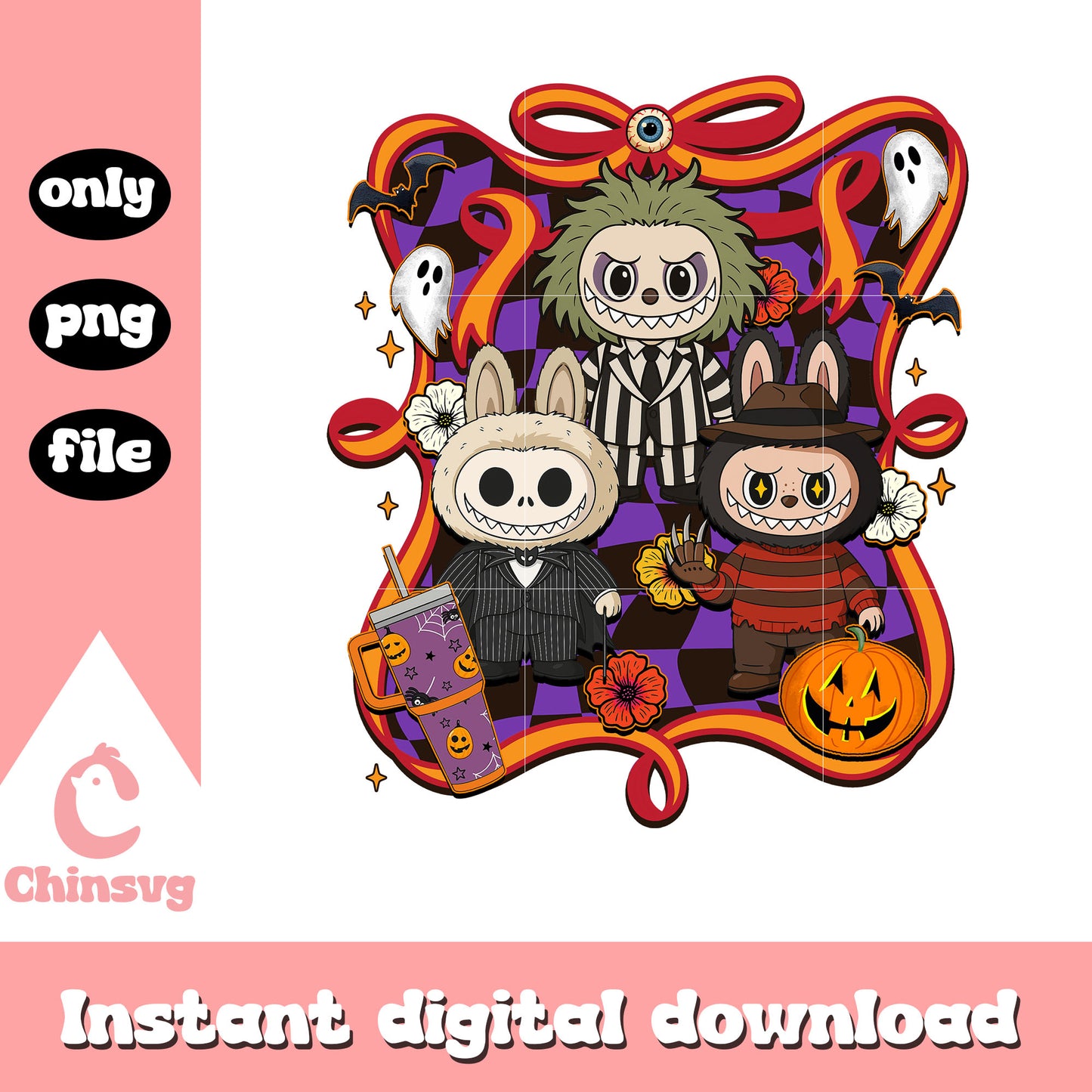 Halloween labubu doll bow clipart png, labubu halloween png
