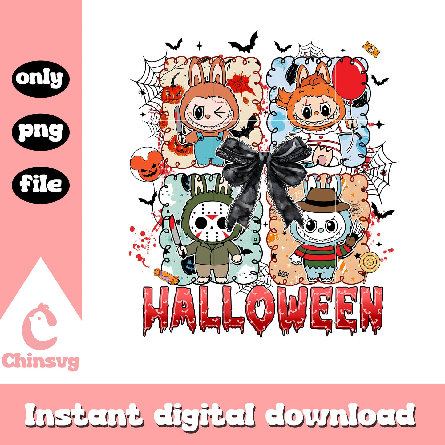 Halloween labubu horror killers design png, labubu dolls png