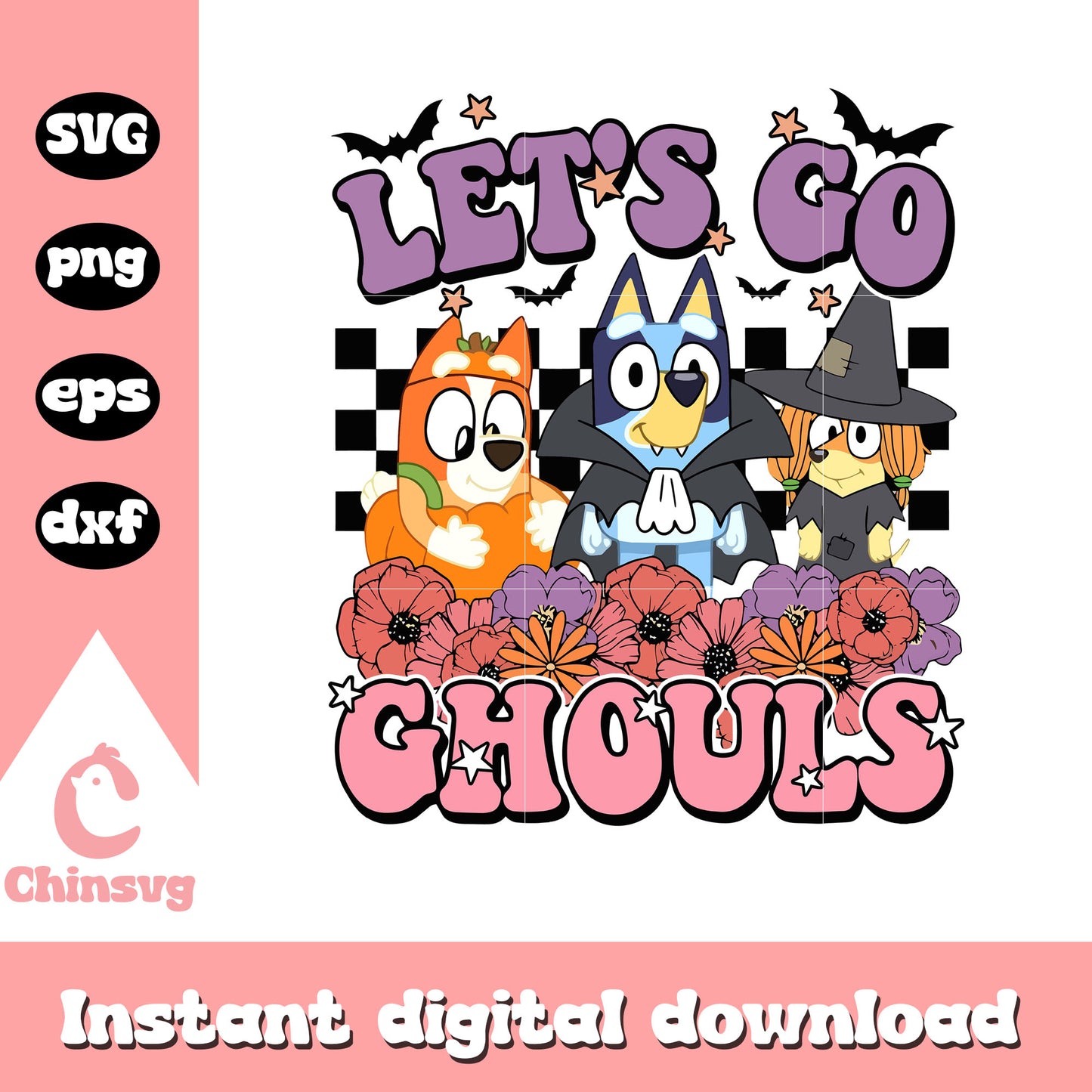 Halloween let's go ghouls svg, bluey halloween outfit svg