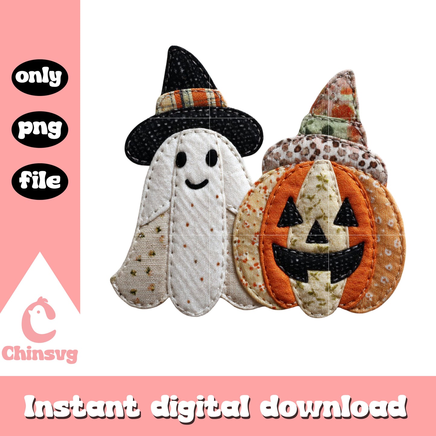 Halloween pumpkin and spooky ghost handmade png, halloween png