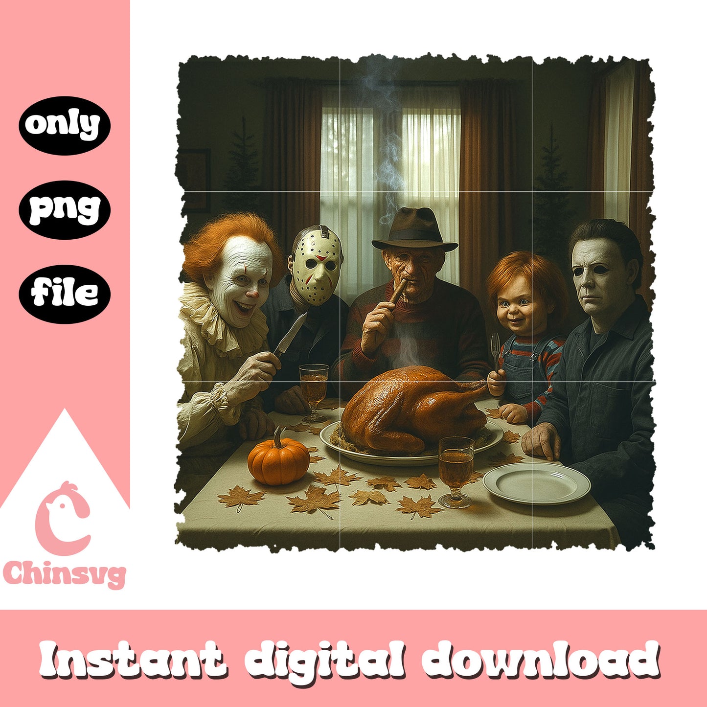 Halloween spooky characters eating turkey image png, scary films png