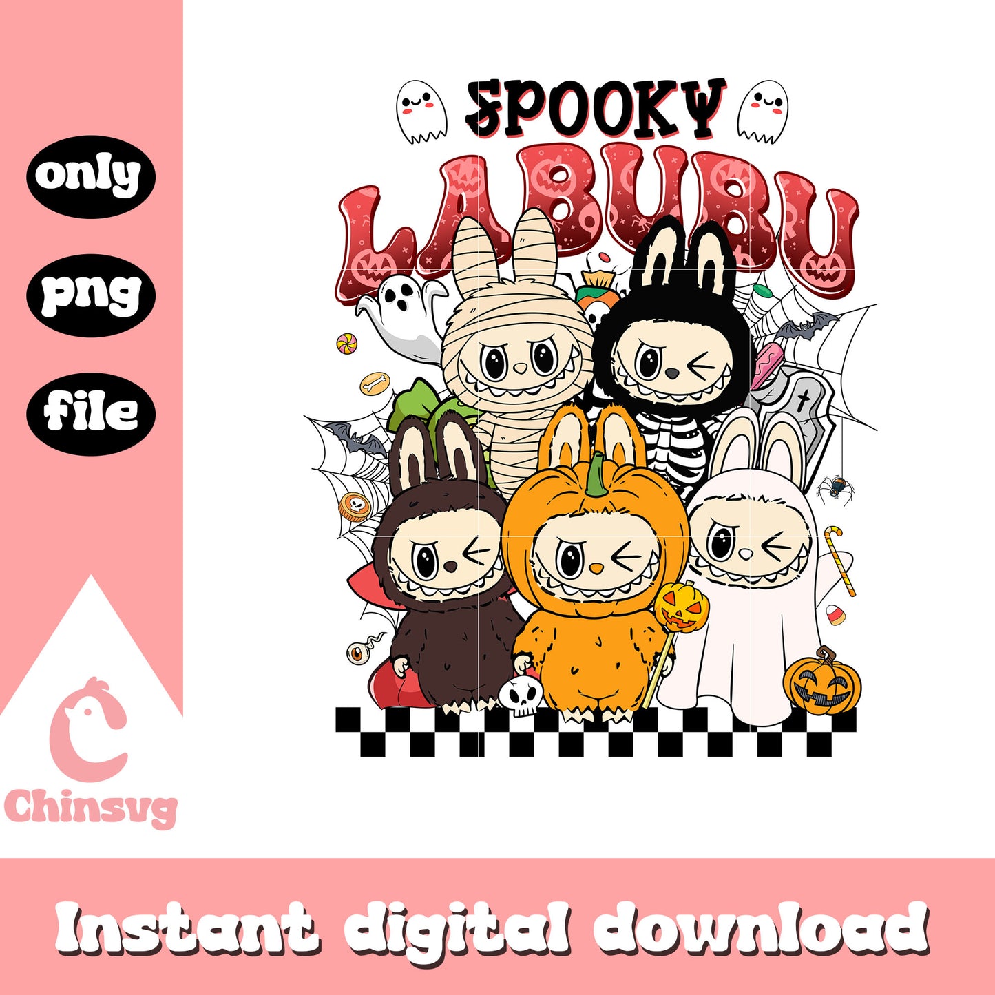 Halloween spooky labubu characters png, halloween characters png