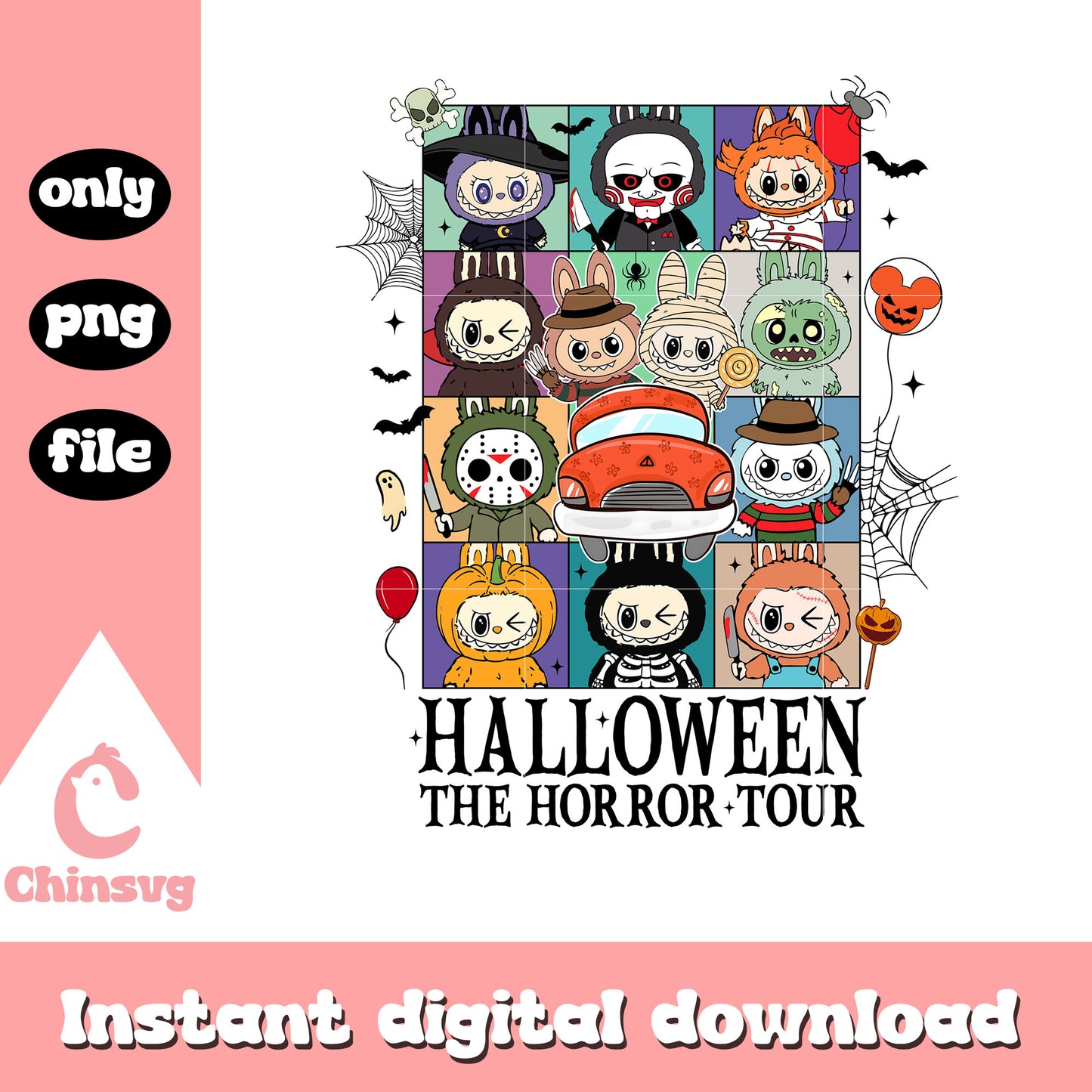 Halloween the horror tour labubu design png, labubu dolls png
