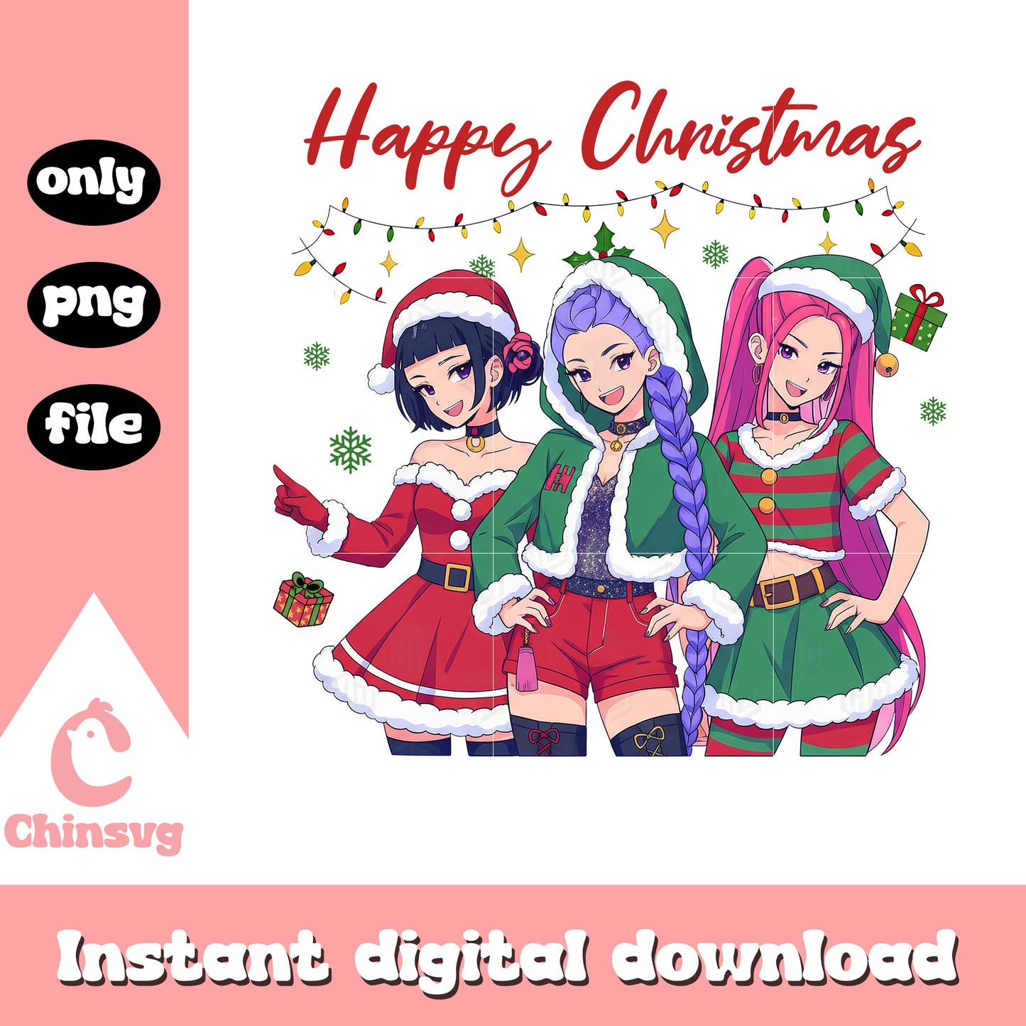 Happy christmas huntrix kpop hunters png, christmas day png