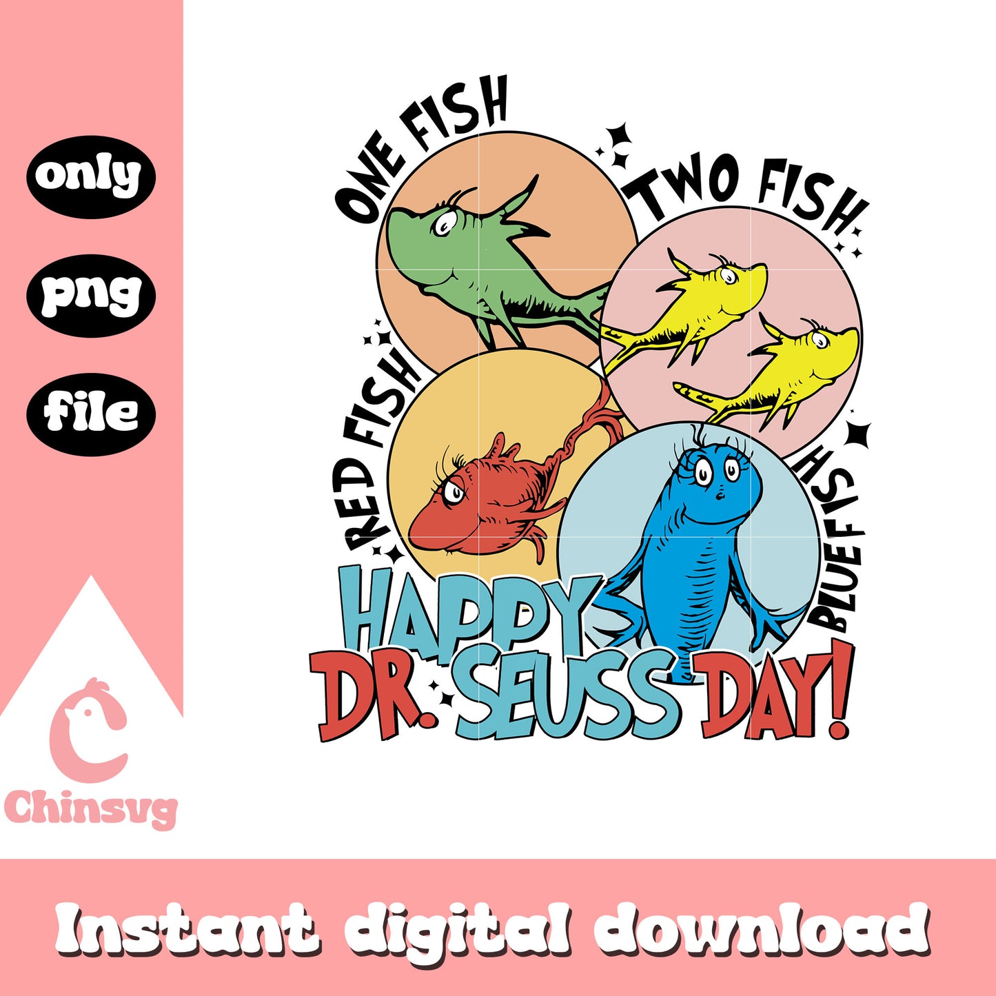 Happy dr seuss day fish characters png, Happy dr seuss day png