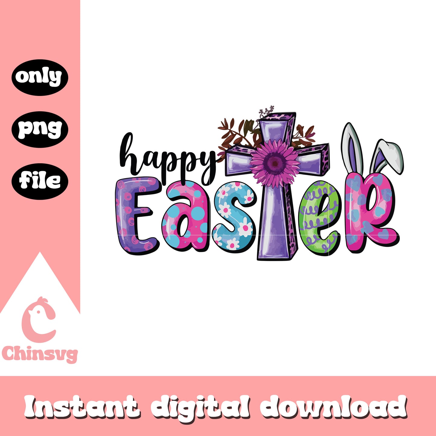 Happy easter with cross design png, happy easter day png